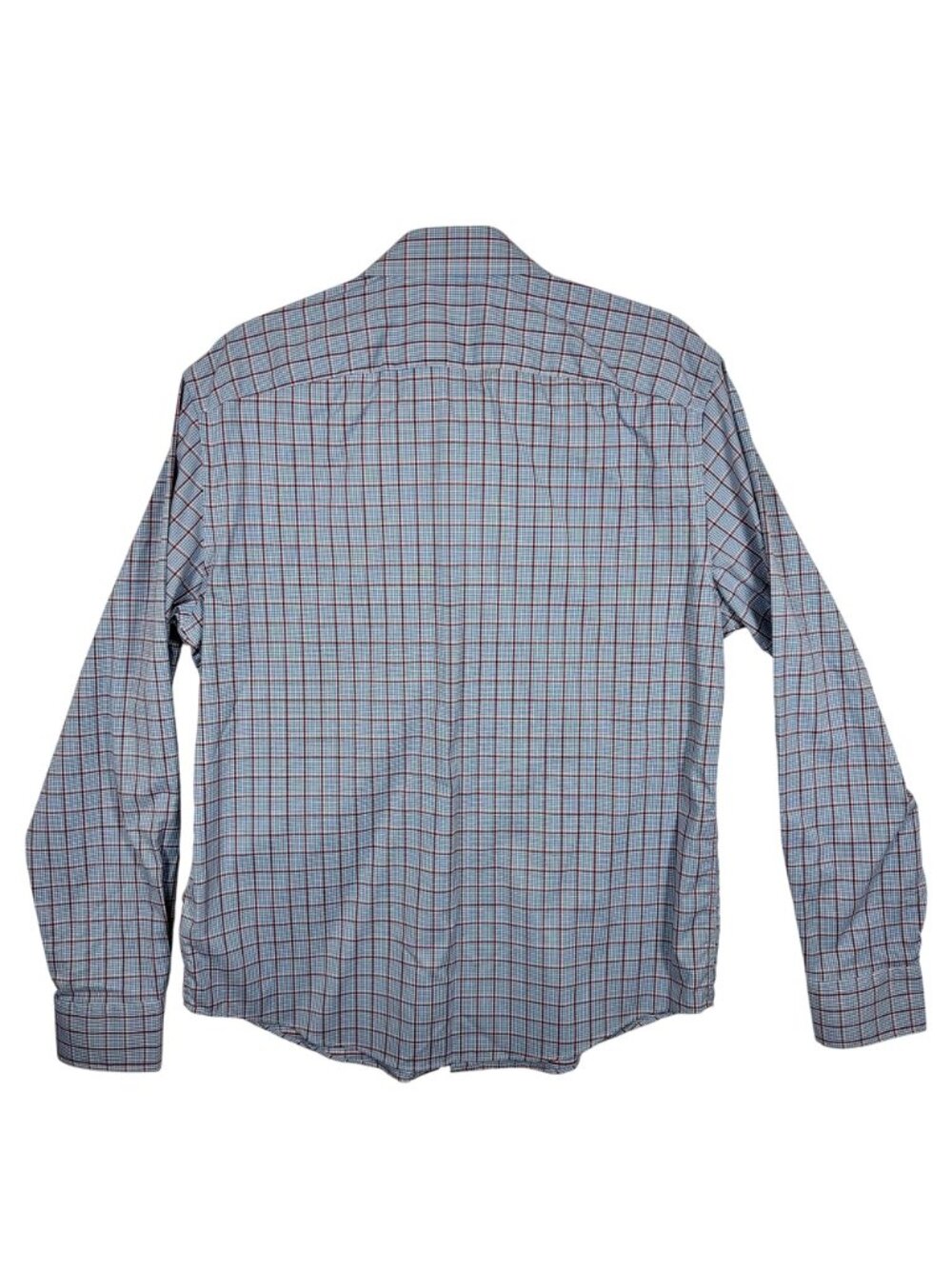 Untuckit Mens Medium Blue & Red Plaid Long Sleeve Button-Down Shirt - Picture 3 of 8